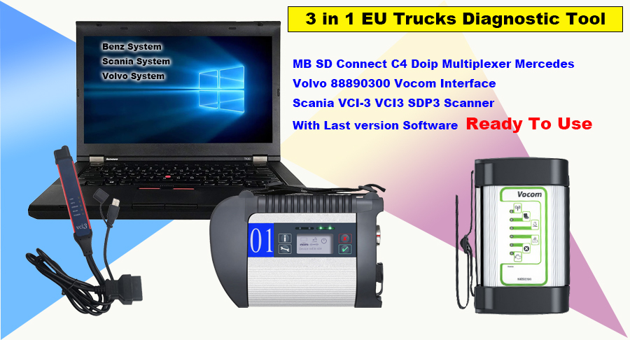 3 in 1 EU Trucks MB SD Connect C4 DOIP + V2.53.3 Scania SDP3 VCI